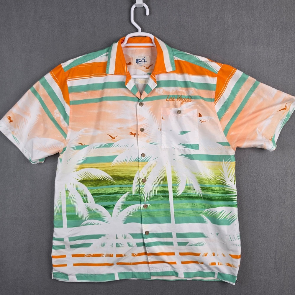Uzzi Amphibious Gear Las Vegas Mens Large Tropical Palm Tree Hawaiian Shirt HP89